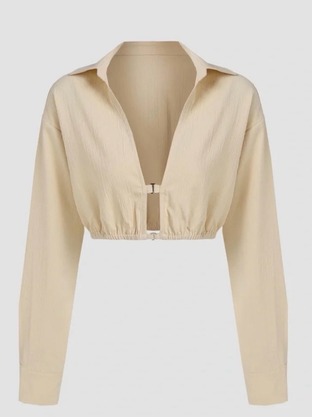 Zara Beige Cropped Long-Sleeve Wrap Top
